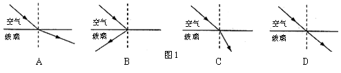 如图1所示,正确表示了光从空气进入玻璃中的光路图是