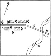 公路bc段大致为东西走向   解析:在有指向标的地图上,应根据指向标来